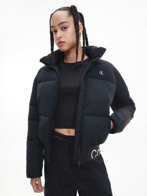 Black Calvin Klein Recycled Nylon Bomber Women Jacket | HUMW-91072