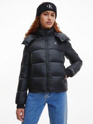Black Calvin Klein Recycled Nylon Down Puffer Women Jacket | YBUZ-96205
