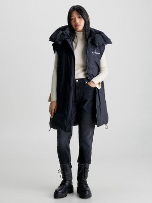 Black Calvin Klein Recycled Nylon Long Padded Women Vest | XFSZ-59263