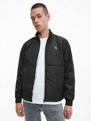 Black Calvin Klein Recycled Nylon Padded Zip Up Men Jacket | SMRV-89071