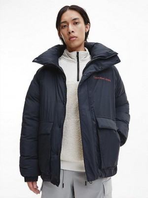 Black Calvin Klein Recycled Nylon Puffer Men Jacket | PQKT-59723