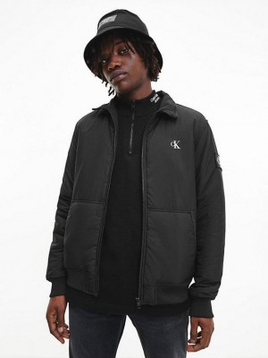 Black Calvin Klein Recycled Padded Zip Up Men Jacket | OSDG-81542