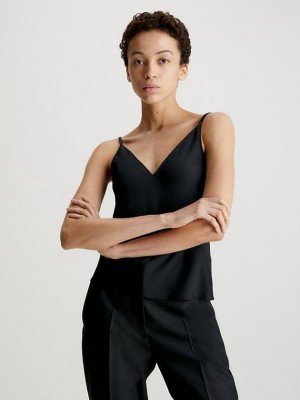 Black Calvin Klein Recycled Polyester Cami Women Top | MSDC-06534