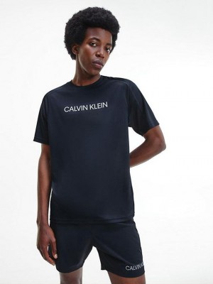 Black Calvin Klein Recycled Polyester Logo Gym Men T-Shirt | XGMF-58642