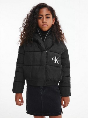 Black Calvin Klein Recycled Polyester Puffer Girls's Jacket | LSKU-96821
