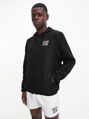 Black Calvin Klein Recycled Polyester Windbreaker Men Jacket | THFB-84320