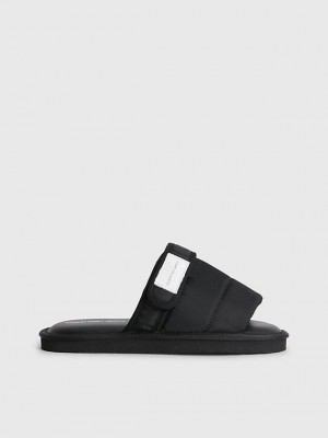 Black Calvin Klein Recycled Puffer Women Slippers | UDHQ-23859