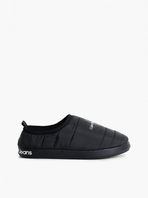 Black Calvin Klein Recycled Quilted Men Slippers | USFN-49358