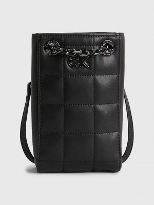 Black Calvin Klein Recycled Quilted Phone Women Bags | SEQW-68204