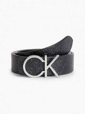 Black Calvin Klein Recycled Reversible Logo Women Belt | TMUX-89326