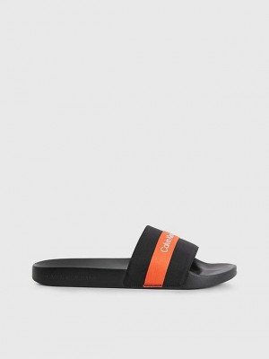 Black Calvin Klein Recycled Ripstop Sliders Men Slippers | HQNV-90648