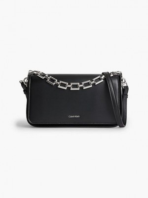 Black Calvin Klein Recycled Shoulder With Chain Women Bags | APDM-46859