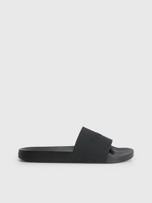 Black Calvin Klein Recycled Sliders Men Slippers | DQSJ-35429