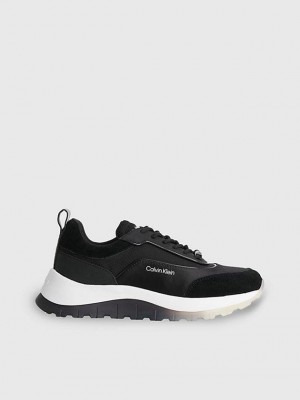 Black Calvin Klein Recycled Suede And Satin Women Sneakers | FZIN-17563