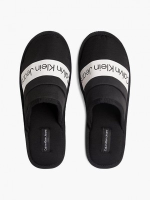 Black Calvin Klein Recycled Twill Men Slippers | OGTQ-74506
