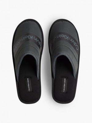 Black Calvin Klein Recycled Twill Men Slippers | SKTN-34725