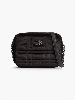 Black Calvin Klein Recycled Velvet Crossbody Women Bags | BIHU-94732