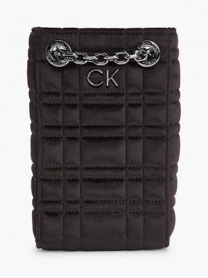 Black Calvin Klein Recycled Velvet Phone Women Bags | TXJS-90572