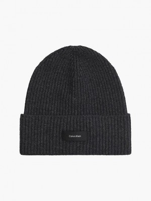 Black Calvin Klein Recycled Wool Blend Men Beanie | LZJD-25906