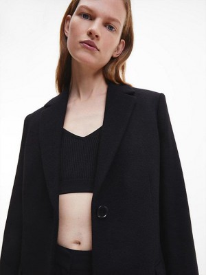 Black Calvin Klein Recycled Wool Women Coat | BZFX-39841