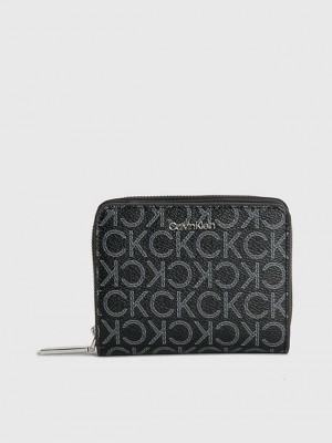 Black Calvin Klein Recycled Zip Around Logo Women Wallet | ATXZ-18425