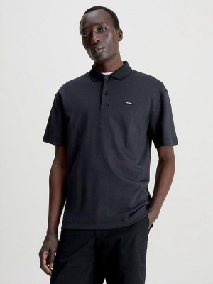 Black Calvin Klein Regular Fit Men Polo Shirt | OPLH-62850