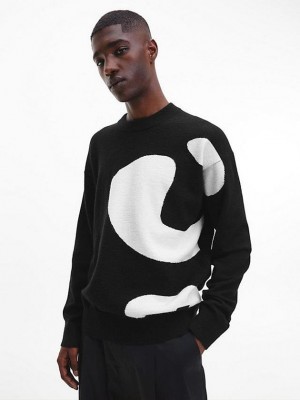 Black Calvin Klein Relaxed Abstract Graphic Jumper Men Sweater | BAUK-16780
