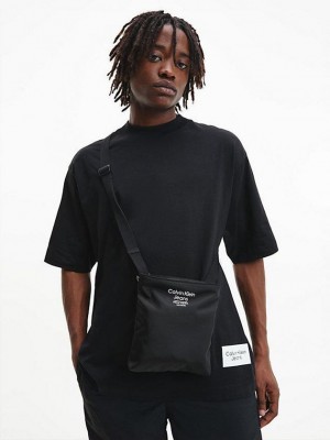 Black Calvin Klein Relaxed Back Logo Men T-Shirt | VLQE-87560