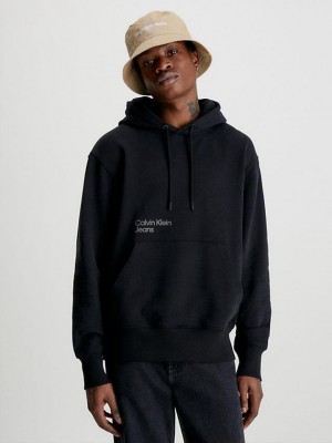 Black Calvin Klein Relaxed Back Logo Men Hoodie | LRZU-62407