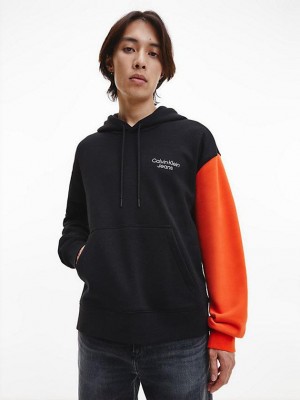 Black Calvin Klein Relaxed Colour Block Men Hoodie | GMLJ-86493