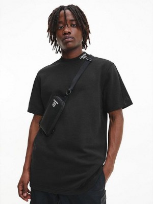 Black Calvin Klein Relaxed Cotton Terry Men T-Shirt | ZYPV-49082