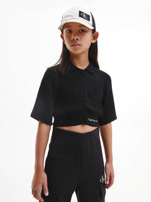Black Calvin Klein Relaxed Cropped Cardigan Jumper Girls's Sweater | ZMKT-14237