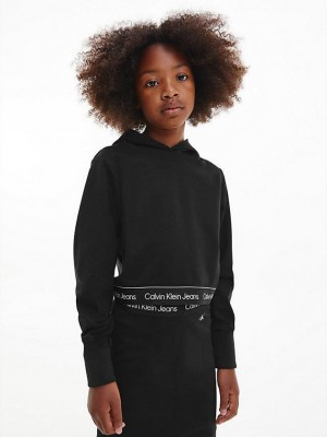Black Calvin Klein Relaxed Cropped Logo Girls's Hoodie | CIVH-61089