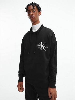 Black Calvin Klein Relaxed Funnel Neck Men Sweatshirt | MIDS-97340