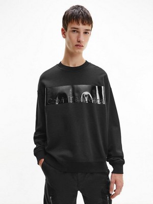 Black Calvin Klein Relaxed Gloss Logo Men Sweatshirt | XODW-86395