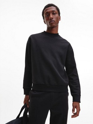 Black Calvin Klein Relaxed Heavy Fleece Men Sweatshirt | HXAK-48932