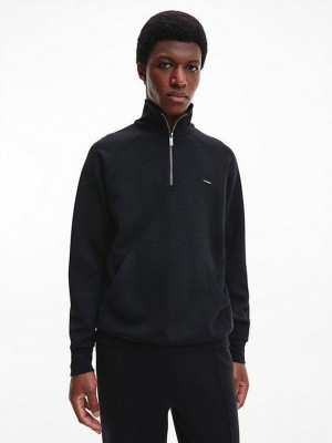 Black Calvin Klein Relaxed High Neck Zip Men Sweatshirt | IWNU-13569