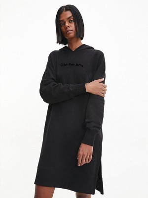 Black Calvin Klein Relaxed Hooded Sweatshirt Women Dress | MXLB-04927