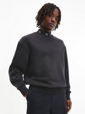 Black Calvin Klein Relaxed Logo Collar Men Sweatshirt | TWZX-96542