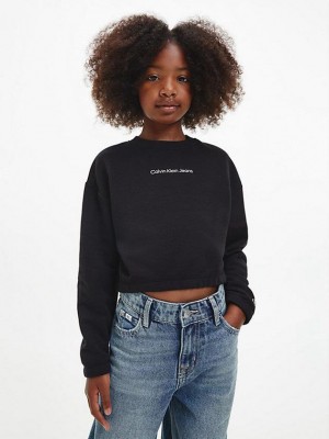 Black Calvin Klein Relaxed Logo Girls's Sweatshirt | LCMJ-05379