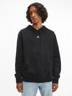 Black Calvin Klein Relaxed Logo Men Hoodie | QXTC-31062
