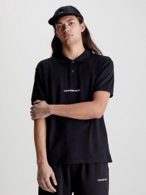 Black Calvin Klein Relaxed Logo Men Polo Shirt | DUQA-46153