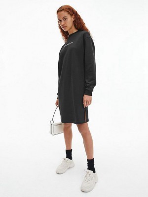 Black Calvin Klein Relaxed Logo Sweatshirt Women Dress | WDXT-34768