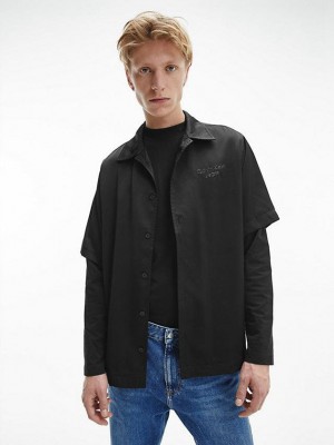 Black Calvin Klein Relaxed Long Sleeve Men T-Shirt | DXKY-78341