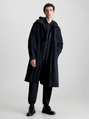 Black Calvin Klein Relaxed Matt Parka Men Coat | OITH-52640