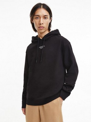Black Calvin Klein Relaxed Men Hoodie | XOJV-73409