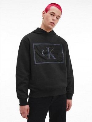 Black Calvin Klein Relaxed Mesh Logo Men Sweatshirt | JWOI-54072
