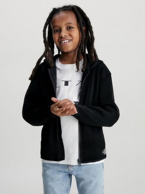 Black Calvin Klein Relaxed Mesh Zip Up Boys's Hoodie | ILAK-91654