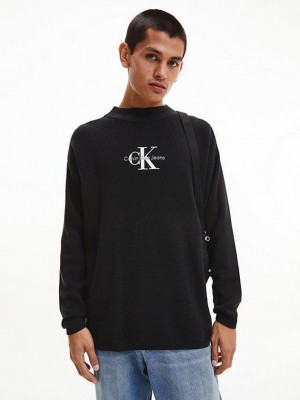 Black Calvin Klein Relaxed Monogram Jumper Men Sweater | HIEC-91854