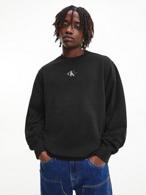 Black Calvin Klein Relaxed Monogram Men Sweatshirt | RJVO-30519